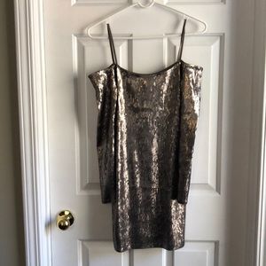 Champagne colored sequin mini dress from Express